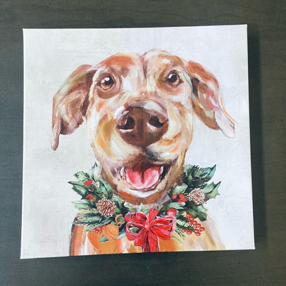 Christmas Dog Portrait Canvas Wall Art Holiday Decor
